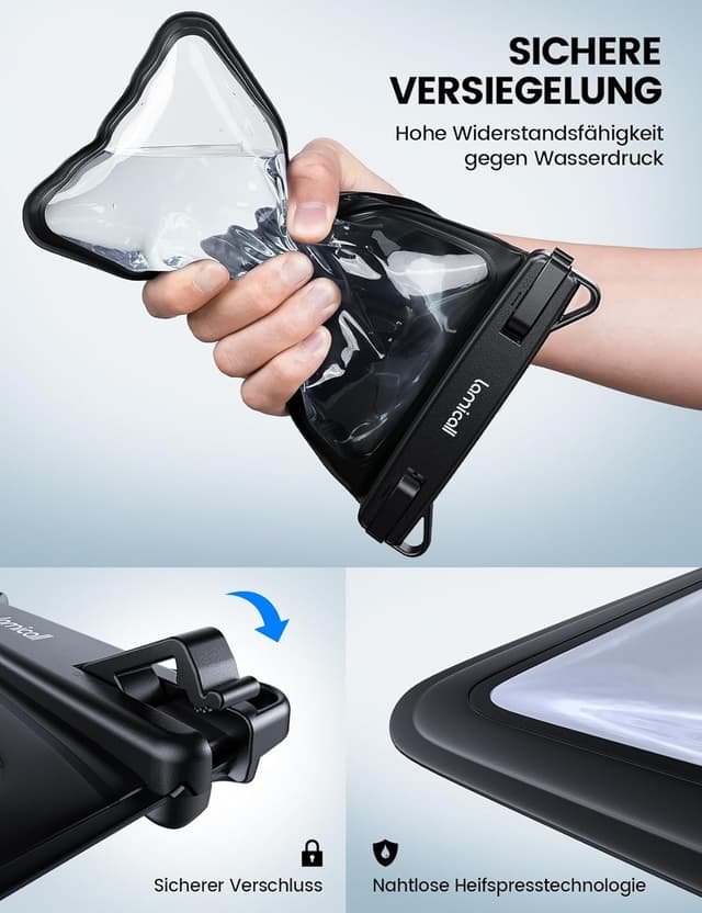 Detalle de Lamicall wasserdichte Handyhülle mit Doppeltaschen-Design – IPX8 Phone Case bis 7,5 Zoll