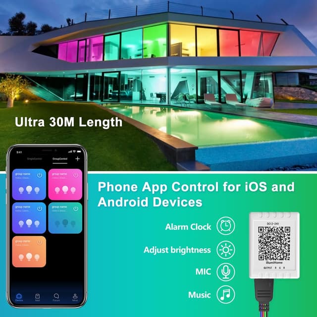 Detalle de Mexllex 30M LED Strip Lights with Music Sync, App & Remote (RGB, Built-in Mic)