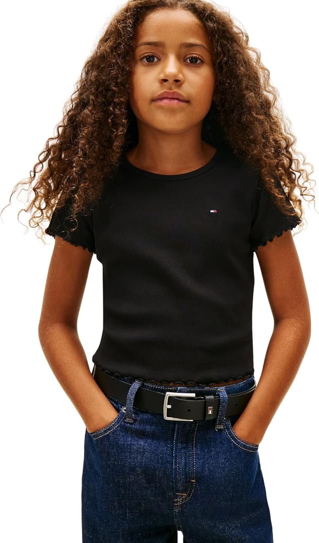 Detalle de Tommy Hilfiger Mädchen Essential Rib Top SS (KG0K…) – figurbetontes Basic-Oberteil