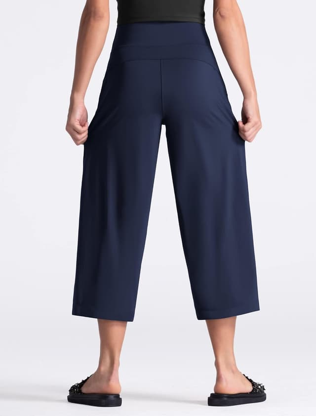 Detalle 2 de THE GYM PEOPLE Women’s Yoga Capris 3/4 Wide-Leg Trousers with Pockets & Tummy Control