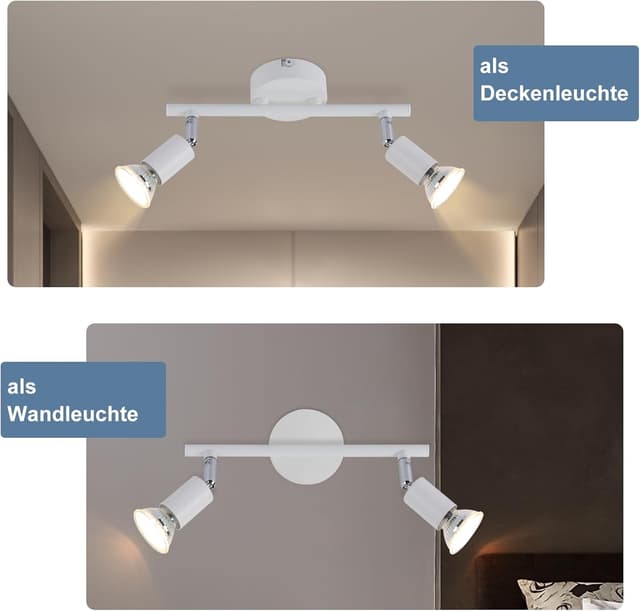 Detalle de Glitzerlife LED Deckenleuchte GU10 (2-flammig) mit drehbaren Köpfen in Weiß – moderne Deckenspots für Räume wie Flur & Küche