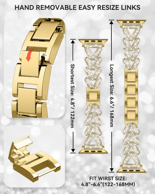 Detalle de Bling Gold Rhinestones Encrusted Metal Bracelet & Case for Apple Watch Bands (38–49mm)