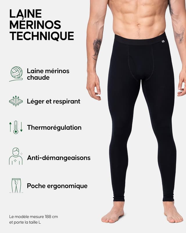 Detalle de Danish Endurance Leggings thermiques en laine mérinos pour hommes (avec ou sans braguette)