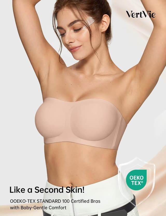 Detalle de Vertvie Women’s Strapless Jelly Push-Up Seamless Bandeau Bra (Wire-Free, Silicone Non-Slip)