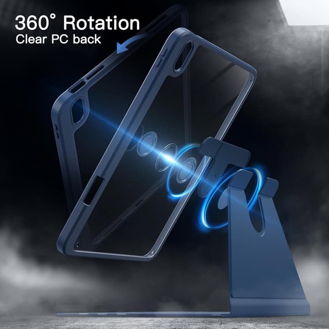 Detalle de JETech Rotierende Hülle für iPad (A16) 11./10. Generation mit Stifthalter – 360° drehbarer Stand, Navy