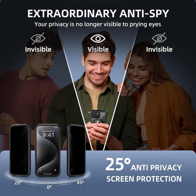 Detalle 2 de TIESZEN iPhone 15 Pro Max Case with MagSafe + Privacy Screen Protector (6.7-inch), Black