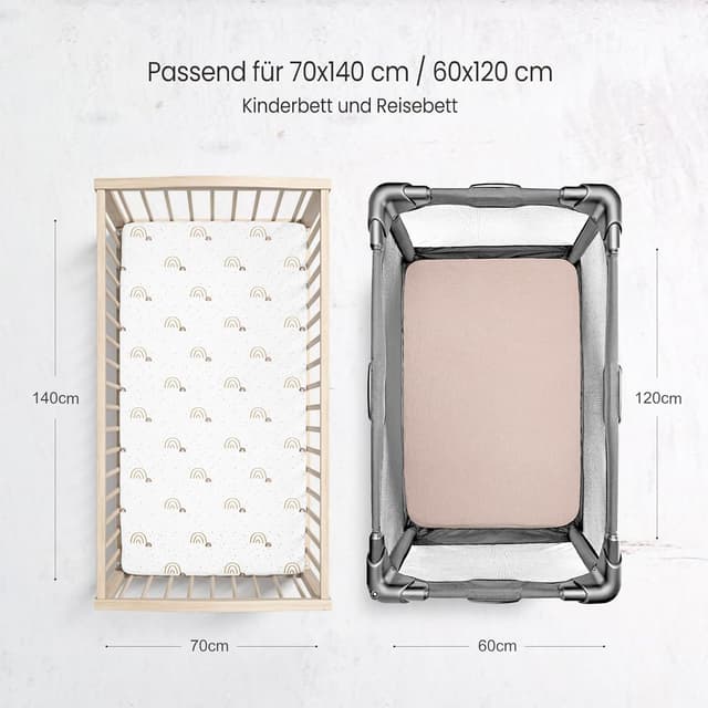 Detalle de lulumoon 2er-Pack Musselin-Spannbettlaken 60x120/70x140 cm aus Oeko-Tex Baumwolle (Regenbogen Rosa)