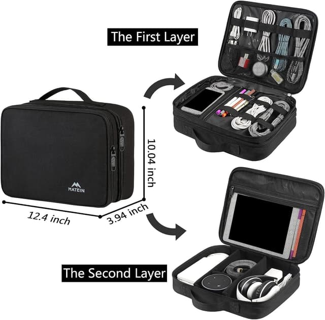 Detalle de MATEIN Kabel Organizer Tasche (groß) – wasserabweisende Elektronik-Reise-Tasche für iPad bis 12,9 Zoll, Ladegerät & mehr