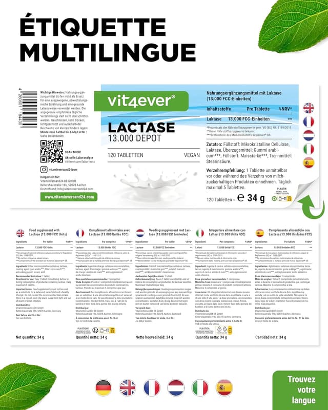 Detalle 2 de Lactase 13.000 Depot Sepismart Slow Release – 120 comprimés à libération prolongée pour l’intolérance au lactose