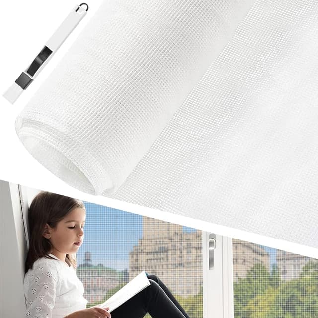 Detalle de BUZIFU Fliegengitter Meterware aus Fiberglasgewebe (200 x 200 cm, weiß) inkl. Fensterputzbürste