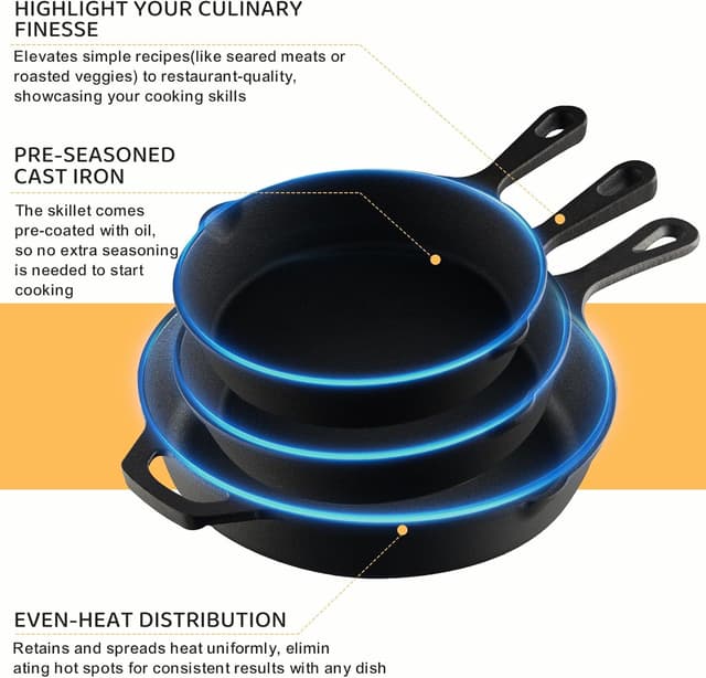Thumbnail 6 de EWFEN Cast Iron Skillet Set 3-Piece