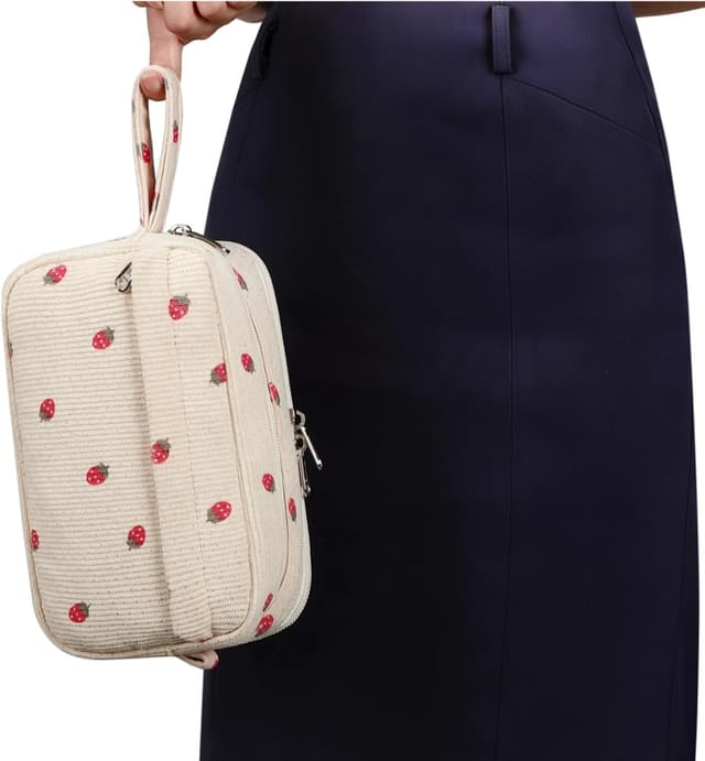 Detalle de LOIDOU Federmäppchen für Mädchen (groß) mit Erdbeer-Muster – Schreibwarenbeutel für Schule, Studium & Büro