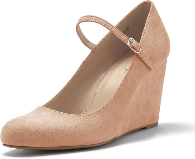 Thumbnail 6 de Coutgo Women’s Wedge Pumps Mary Jane Heeled Shoes with Ankle Strap (Closed Toe)