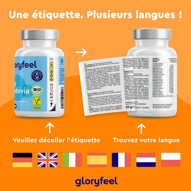 Detalle de Bio Probivia – Ferments lactiques biologiques avec inuline, 180 gélules végétales (2 mois)