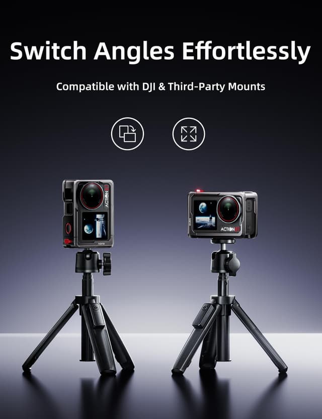 Detalle 2 de llano Action Camera Cage for DJI Osmo Action 5 Pro / 4 / 3 (CNC aluminium) — cold shoe + 1/4”-20, magnetic mount compatible, 57g