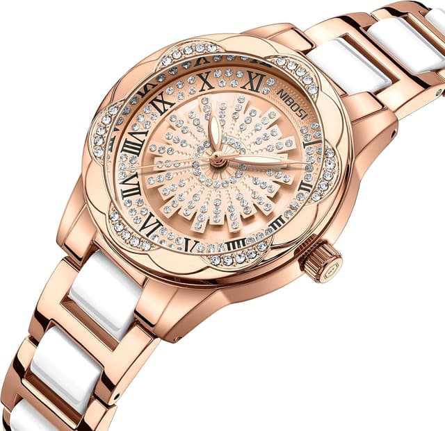 Detalle 2 de NIBOSI Orologio da donna analogico al quarzo con quadrante diamantato e sfera giratoria
