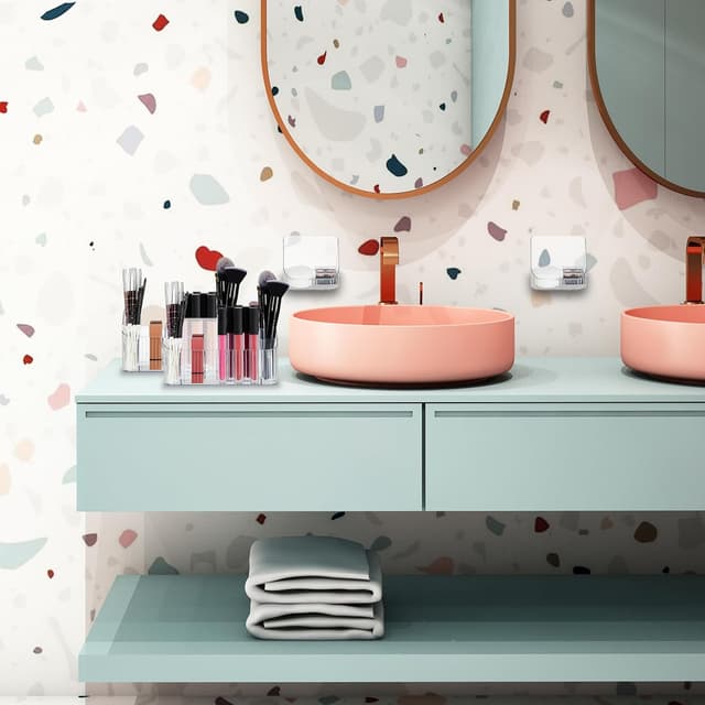 Detalle de Relaxdays Kosmetik Organizer 2er-Set (Kunststoff, transparent) für Make-up, Pinsel & Co.