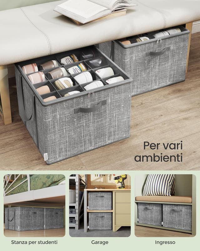 Detalle 2 de SONGMICS Scatola organizer per scarpe fino a 16 paia LSP601G01 con coperchio trasparente grigio giunco