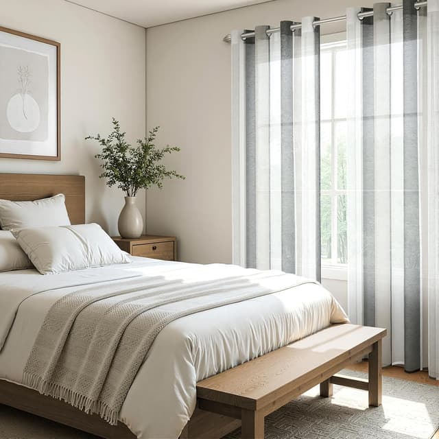 Detalle de MRTREES – Lot de 2 rideaux voilage blanc et gris noir à œillets 140x160 cm