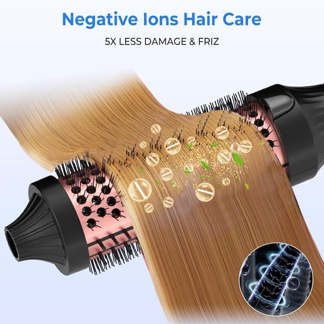 Detalle 2 de UKLISS Thermal Brush 38mm Pro Ionic Heated Round Brush (120–210℃) – 3 in 1 Heated Curling Brush, Double Voltage (Black Gold)