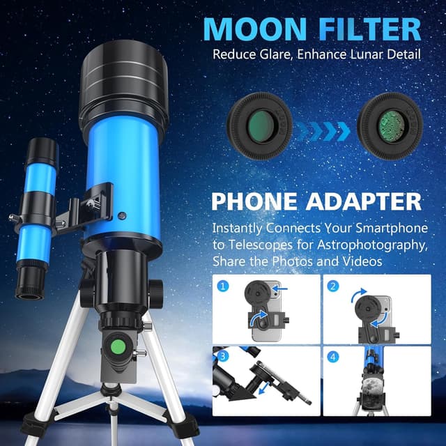 Thumbnail 4 de Teleskop 70 mm Apertur Refraktor 300 mm Brennweite