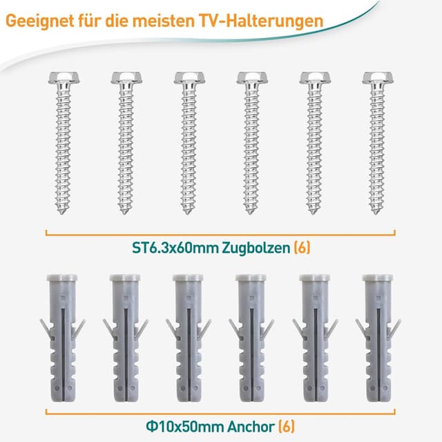 Detalle 2 de Kit ELIVED EV034 vis M6 x 60 mm et chevilles pour support mural TV (murs en béton et poutres en bois)