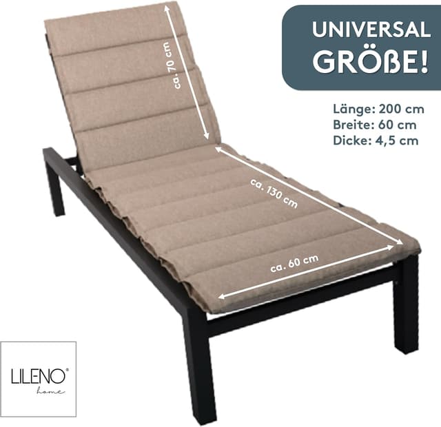 Detalle 2 de LILENO HOME Sonnenliege Auflage im 1er Set (Taupe) – Teflon-Polster für Rollliegen