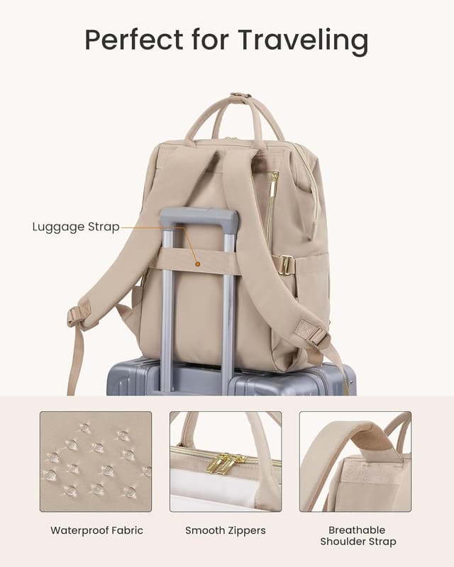 Detalle de LOVEVOOK Laptop-Rucksack Damen für 15,6 Zoll – 1 großer Trinkflaschen-Bereich, Weitöffnung & wasserabweisendes Polyester