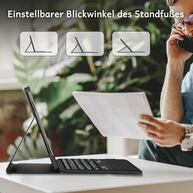 Detalle 2 de EasyAcc Tastaturhülle für Lenovo Tab P12 (2023) 12,7 Zoll – abnehmbar, Bluetooth QWERTZ mit Stifthalter, schwarz