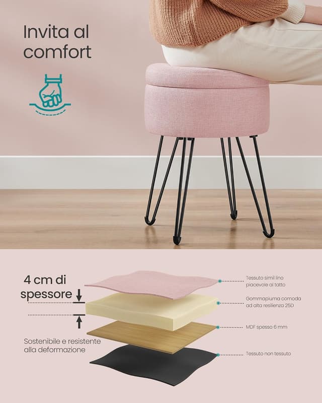 Detalle 2 de SONGMICS LOM002R01 pouf contenitore 9,4 L rosa