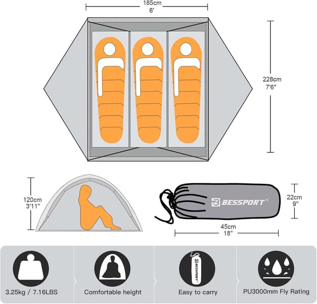 Detalle 2 de Bessport Zelt 2 3 Personen 3,25 kg