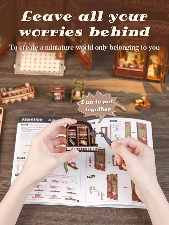 Detalle de Cutefun DIY Book Nook Model Kit con luci LED e inserto scenico per libreria