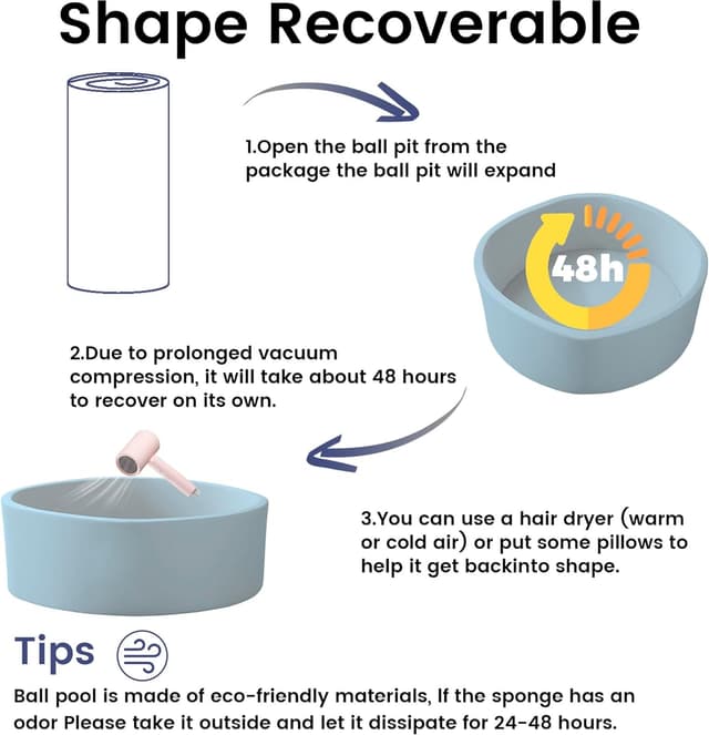 Detalle de Zedachica Memory Foam Ball Pit for Toddlers (1–3 years), Round Play Ball Pool, Baby Blue (NO Balls)