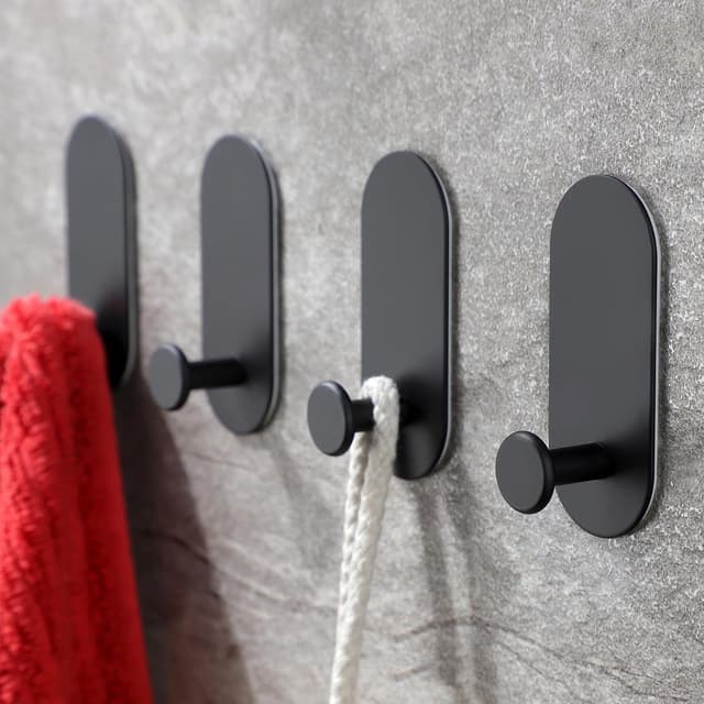 Detalle 2 de Taozun Towel Rail Hand Towel Holder with 4 Self-Adhesive Hooks (SUS 304 Stainless Steel) – Black, No Drilling