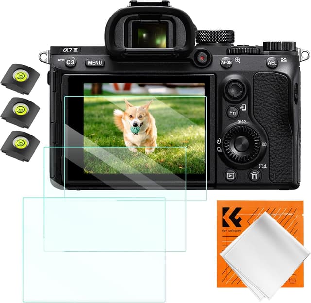 Detalle de K&F CONCEPT 3 Stück Displayschutzfolie 9H aus Glas für Sony A7 IV, ZV-E1, A6700 & mehr (inkl. 2 Blitzschuh-Abdeckungen)