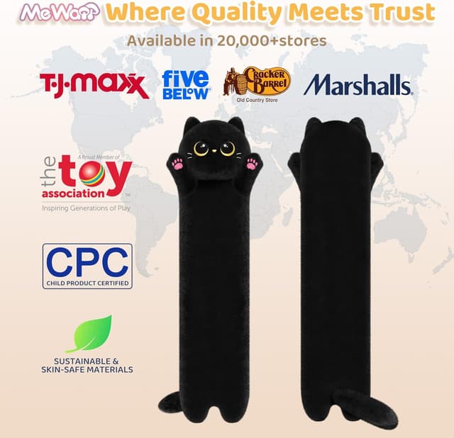 Detalle 2 de Mewaii 44in long cat plush body pillow (Black Cat) for hugging, lounging and sleep