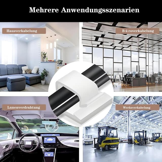 Thumbnail 6 de SZFUDIGO 50 clips pour câble avec adhésif 3M (nylon PA66) – support mural noir ou blanc, pour câbles jusqu’à 5 mm