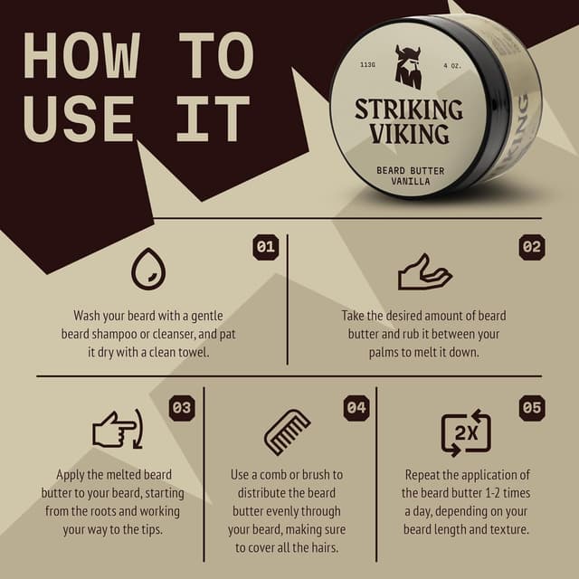 Detalle de Striking Viking Striking Viking Beard Butter (Vanilla, 4oz) — Non-Greasy Moisturizer for a Soft, Hydrated Beard