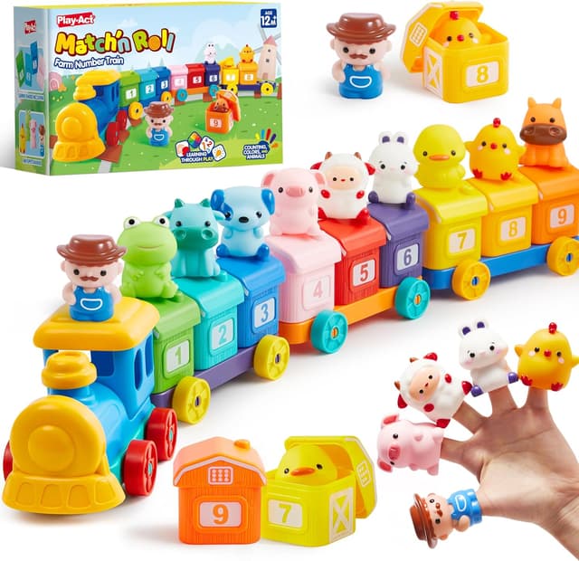 Detalle de Play-Act Montessori-style farm train learning toy with 9 animals and a farmer (1–3 years)