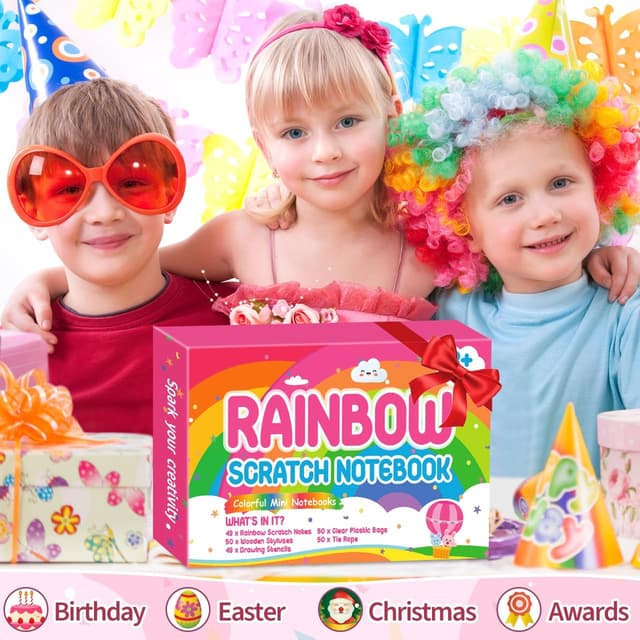 Thumbnail 6 de LIKYMO Rainbow Scratch Art Party Bag Fillers (48-pack) for kids aged 4–9