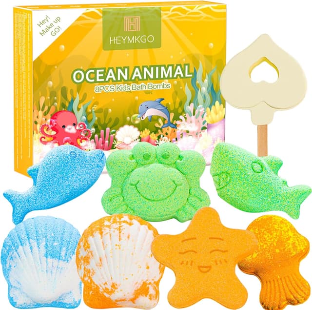 Detalle de HEYMKGO Bath Bombs Gift Set (8 pcs) with essential oil scents and bubble love stick