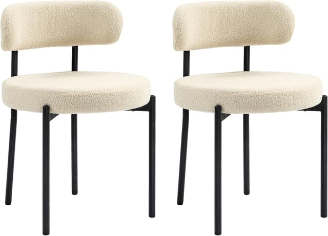 Detalle de HOMCOM lot de 2 chaises de salle à manger beige rembourrées dossier et pieds acier noir
