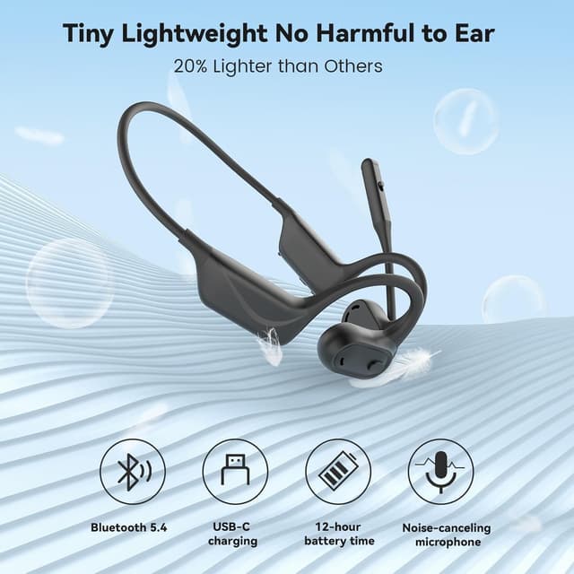 Detalle 1 de Monodeal Open-Ear Bluetooth Headphones with Mic (Bone Conduction) — Lightweight headset for work, driving and workouts