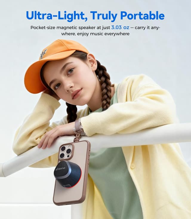 Detalle de Portable Speaker Phone Stand Gifts 2-in-1 Magnetic Bluetooth Speakers with Phone Stand, IPX5 Waterproof, 9 Light Modes, TWS (Black)