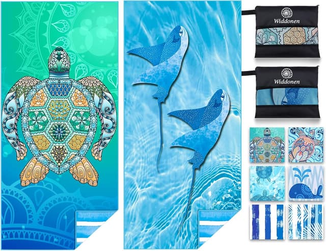 Detalle de Widdonen 2-Pack Microfiber Lightweight Beach Towels (Sand-Repellent, Quick-Dry, Travel-Friendly)