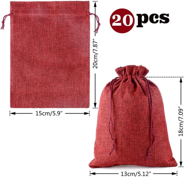 Detalle 2 de 20er Set Weinrote Jutesäckchen 15x20 cm mit Kordelzug – Stoffbeutel als Geschenkbeutel für Ostern, Hochzeit & mehr