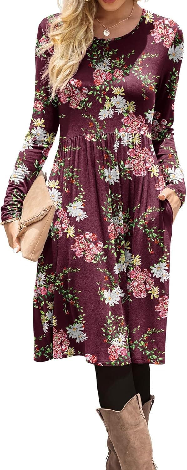 Thumbnail 5 de DB MOON Women Casual Long Sleeve Empire Waist Dress with Pockets