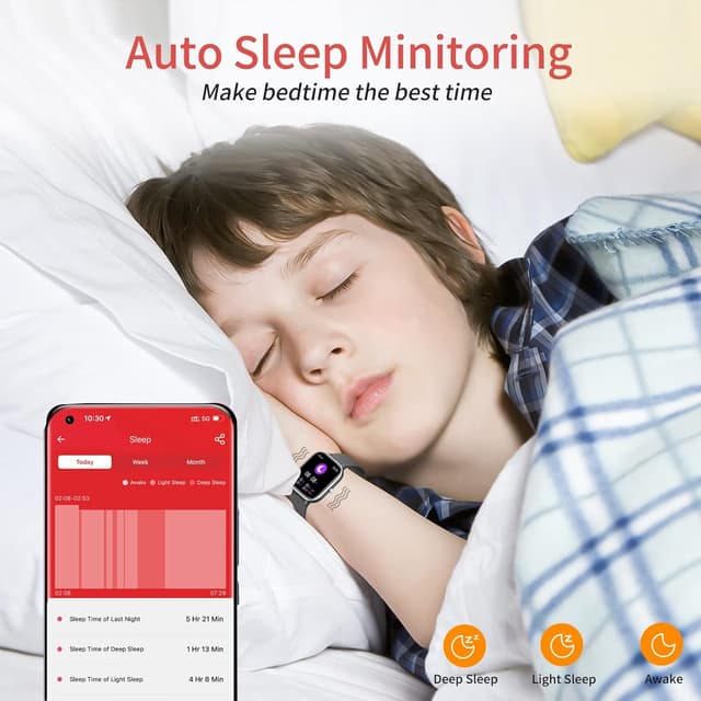 Detalle 2 de HENGTO Fitness Tracker Attività Bambini IP68 smartwatch con monitor frequenza cardiaca e sonno (6-16 anni)