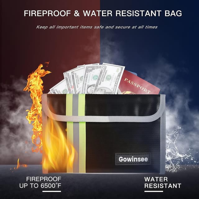 Detalle 2 de Gowinsee 2er-Set feuerfeste Geldtaschen (12,7 x 20,3 cm, bis 6500 °F) – wassergeschützt