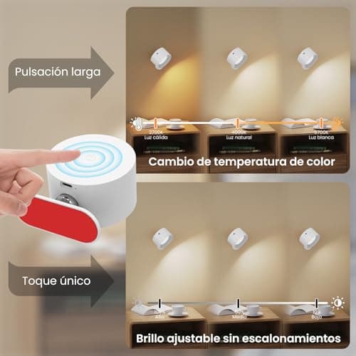 Detalle de Coollamp 2Pcs lámpara de pared LED con batería recargable, control remoto y rotación 360°